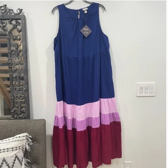 Ava & Viv Women's Plus Size Sleeveless Colorblock Tiered Dress -Navy Blue - Picture 9 of 10